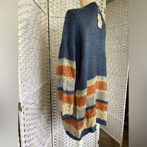 NWT Hem & Thread Stripe Bottom Cardigan Sweater Oversized Bohemian Style Fit - Picture 7 of 14